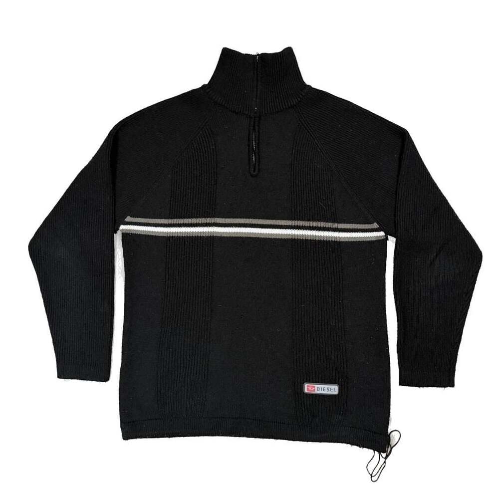 Mens Vintage Diesel Ribbed Knit Quarter-Zip Striped Sweater Large Y2K Grunge